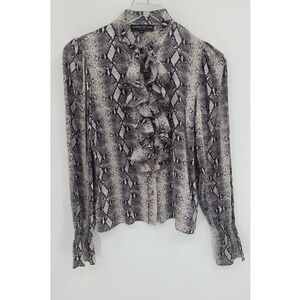 Generation Love Snake SILK Women‎ Blouse Top XS Ruffle High Neck Long Sleeve